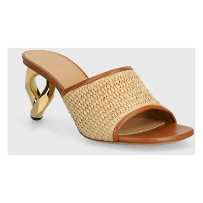 Pantofle JW Anderson Raffia Sandal dámské, béžová barva, na podpatku, ANW42230A