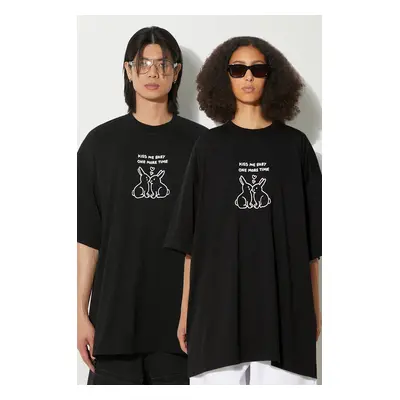 Bavlněné tričko VETEMENTS Kissing Bunnies černá barva, s potiskem, UE64TR240B