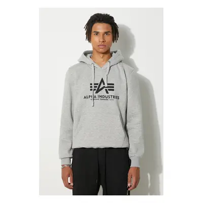 Mikina Alpha Industries Basic Hoody pánská, šedá barva, s kapucí, s potiskem, 178312.17