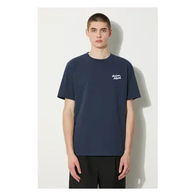 Bavlněné tričko Maison Kitsuné Handwriting Comfort Tee Shirt tmavomodrá barva, s aplikací, MM001