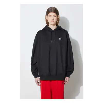 Mikina adidas Originals Trefoil Hoodie dámská, černá barva, s kapucí, s potiskem, IU2409