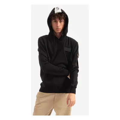 Mikina Alpha Industries Red Stripe Hoody pánská, černá barva, s kapucí, s potiskem, 178314.95