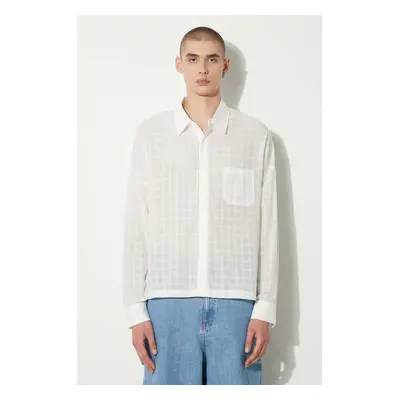 Bavlněná košile STAMPD Cropped Oversized Buttondown bílá barva, relaxed, s klasickým límcem, SLA