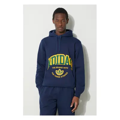 Mikina adidas Originals pánská, tmavomodrá barva, s kapucí, s potiskem, IS0235