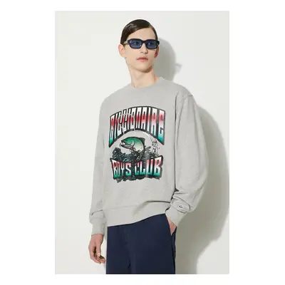 Bavlněná mikina Billionaire Boys Club Big Catch Crewneck pánská, šedá barva, s potiskem, B24230