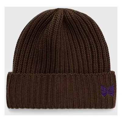 Vlněná čepice Needles Watch Cap Merino Wool hnědá barva, z husté pleteniny, NS064