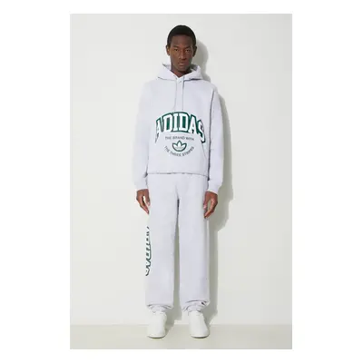 Mikina adidas Originals pánská, šedá barva, s kapucí, s potiskem, IS2928