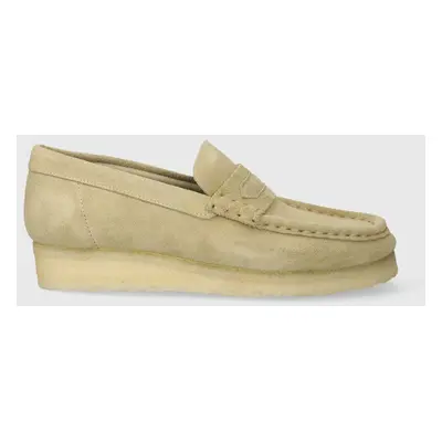 Kožené mokasíny Clarks Originals Wallabee Loafer dámské, béžová barva, na plochém podpatku, 2617