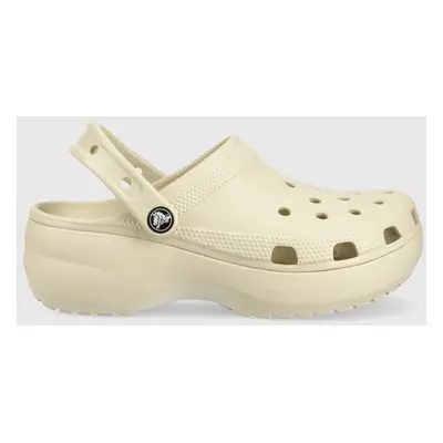 Pantofle Crocs Classic Platform Clog dámské, béžová barva, na platformě, 206750