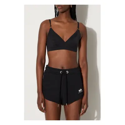 Kraťasy Alpha Industries Basic dámské, černá barva, s potiskem, medium waist, 116054.03-black