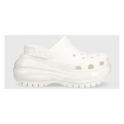 Pantofle Crocs Classic Mega Crush Clog dámské, bílá barva, na platformě, 207988