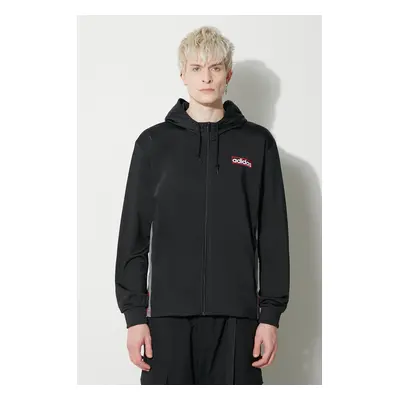 Mikina adidas Originals Adibreak Full-Zip Hoodie pánská, černá barva, s kapucí, vzorovaná, IM820