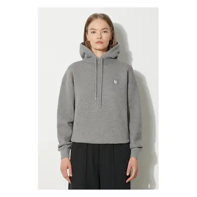 Bavlněná mikina Maison Kitsuné Bold Fox Head Patch Comfort Hoodie dámská, šedá barva, s kapucí, 