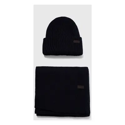 Souprava Barbour Crimdon Beanie & Scarf Gift Set tmavomodrá barva, MGS0019