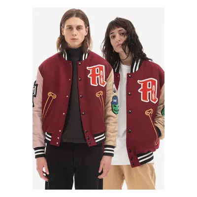 Bomber bunda Aries Varsity Jacket vínová barva, přechodná, oversize, AR70200 BURGUNDY