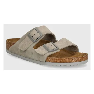 Semišové pantofle Birkenstock Arizona pánské, šedá barva, 1028603