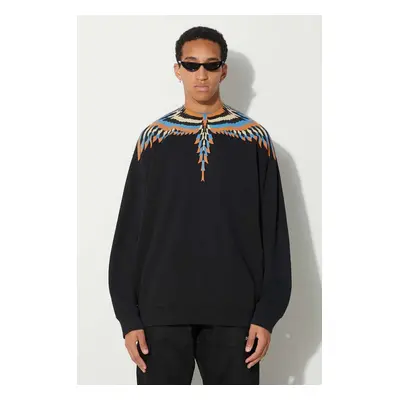 Bavlněná mikina Marcelo Burlon Optical Wings pánská, černá barva, s potiskem