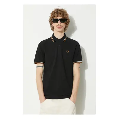 Bavlněné polo tričko Fred Perry Twin Tipped Shirt černá barva, s aplikací, M12.U57