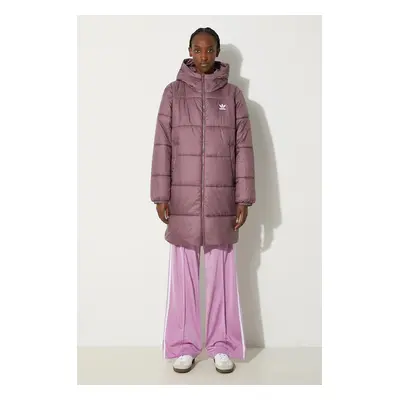 Bunda adidas Originals Long Puffer dámská, fialová barva, zimní, IW5857