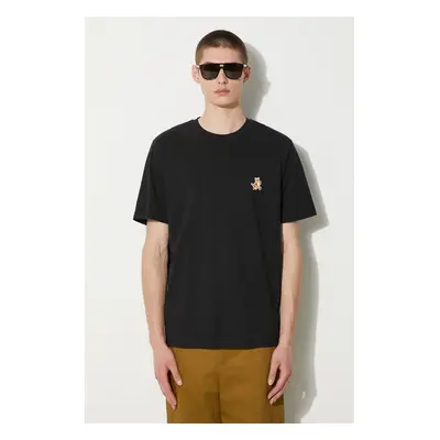 Bavlněné tričko Maison Kitsuné Speedy Fox Patch Comfort Tee Shirt černá barva, s aplikací, MM001