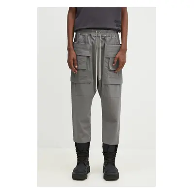 Bavlněné kalhoty Rick Owens Creatch Cargo Cropped Drawstring šedá barva, jednoduché, DU02D2371.T