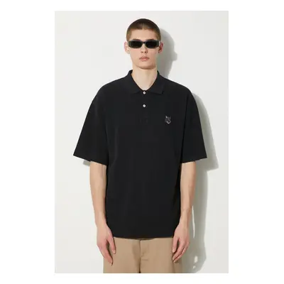 Bavlněné polo tričko Maison Kitsuné Bold Fox Head Patch Oversize Polo černá barva, s aplikací, M