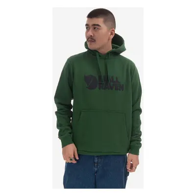 Bavlněná mikina Fjallraven Logo Hoodie pánská, zelená barva, s kapucí, potiskem, F84144