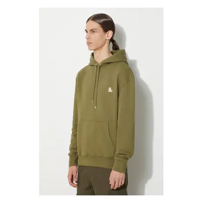 Bavlněná mikina Maison Kitsuné Chillax Patch Regular Hoodie pánská, zelená barva, s kapucí, s ap