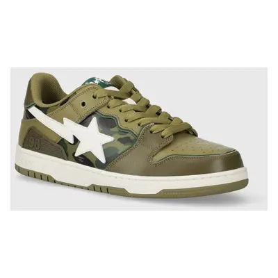 Kožené sneakers boty A Bathing Ape Bape Sk8 Sta #4 M1 zelená barva, 1J30191026