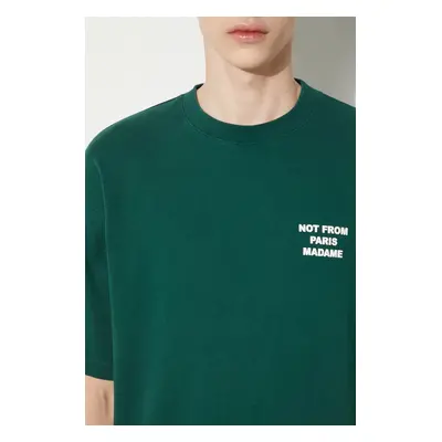 Bavlněné tričko Drôle de Monsieur Le T-Shirt Slogan zelená barva, s potiskem, PERM-TS203-CO002-D