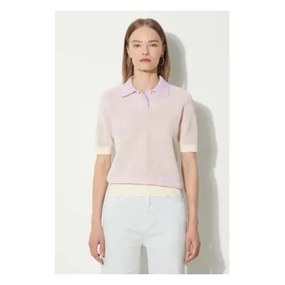 Bavlněné polo tričko Maison Kitsuné Flash Fox Knitted Mesh Polo fialová barva, MW00204KT1100