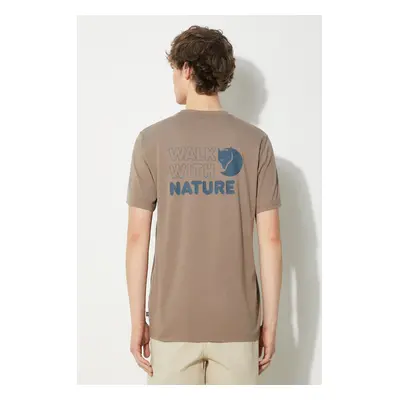 Tričko Fjallraven Walk With Nature T-shirt M hnědá barva, s potiskem, F12600216.244