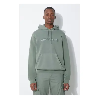 Bavlněná mikina Carhartt WIP Hooded Duster Sweat pánská, zelená barva, s kapucí, s aplikací, I03