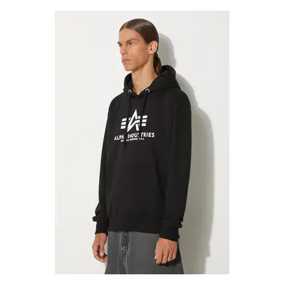 Mikina Alpha Industries Basic Hoody pánská, černá barva, s kapucí, s potiskem, 178312.03