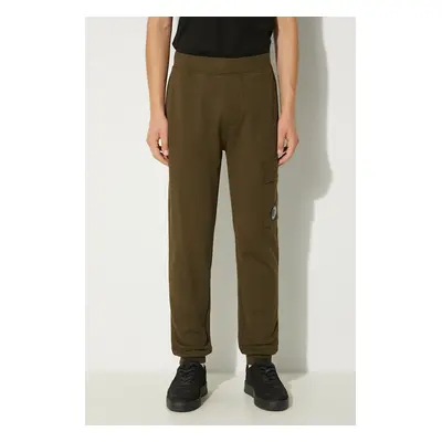 Bavlněné tepláky C.P. Company Diagonal Raised Fleece Cargo Sweatpants zelená barva, 17CMSP017A00