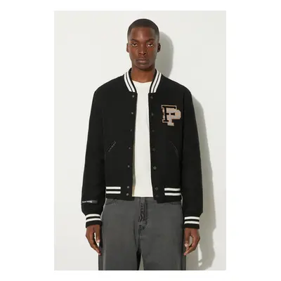 Vlněná bomber bunda Filling Pieces Varsity Jacket černá barva, přechodná, oversize, 81422201863