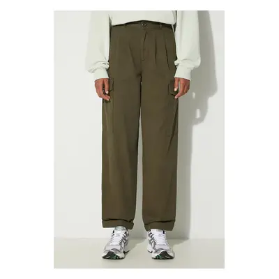 Bavlněné kalhoty Carhartt WIP Collins Pant zelená barva, široké, high waist, I029789.666GD