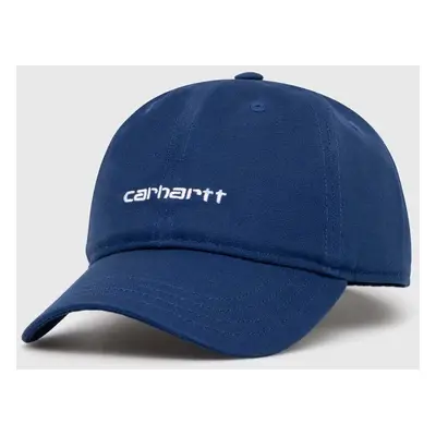 Bavlněná baseballová čepice Carhartt WIP Canvas Script Cap tmavomodrá barva, s aplikací, I028876