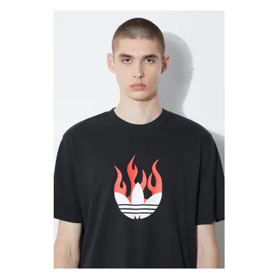 Bavlněné tričko adidas Originals Flames černá barva, s potiskem, IS0178