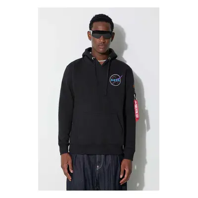 Mikina Alpha Industries x Nasa Space Shuttle Hoody pánská, černá barva, s kapucí, s aplikací, 17