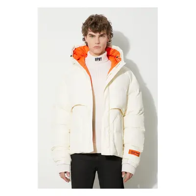 Péřová bunda Heron Preston Hoodie Nylon Puffer pánská, béžová barva, zimní, oversize, HMED014F23