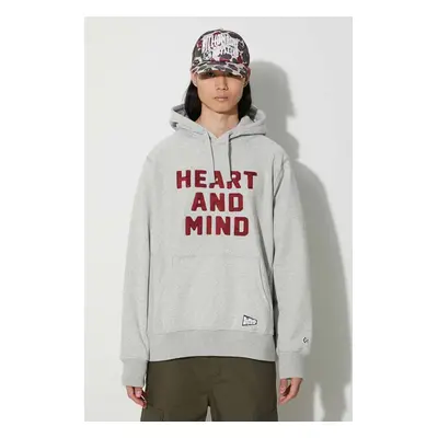 Bavlněná mikina Billionaire Boys Club Heart and Mind Popover pánská, šedá barva, s kapucí, s apl