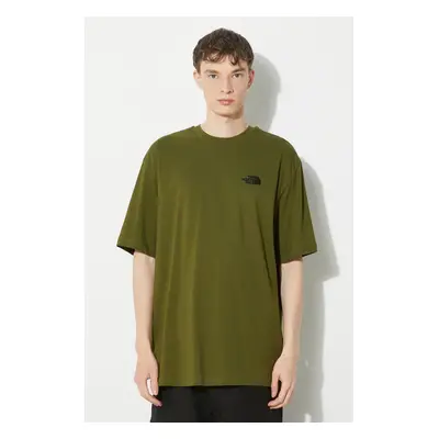 Bavlněné tričko The North Face M S/S Essential Oversize Tee zelená barva, s aplikací, NF0A87NRPI