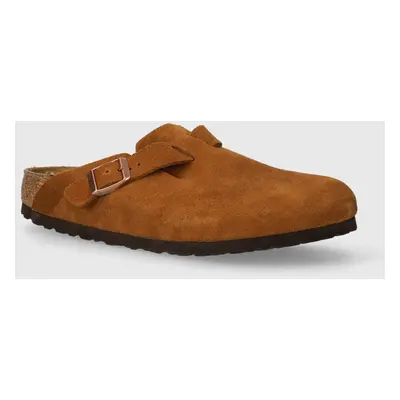 Semišové pantofle Birkenstock Boston dámské, hnědá barva, 1027119