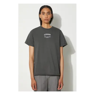 Bavlněné tričko GANNI Basic Jersey Ganni Relaxed T-shirt šedá barva, T3590