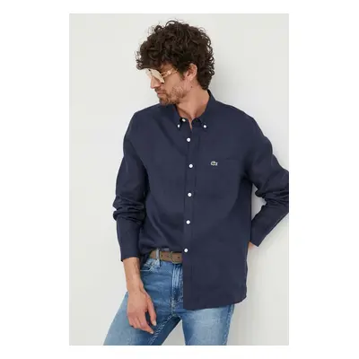 Plátěná košile Lacoste tmavomodrá barva, regular, s límečkem button-down