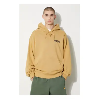 Bavlněná mikina Carhartt WIP Hooded Stamp Sweat pánská, béžová barva, s kapucí, s potiskem, I033