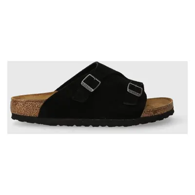 Semišové pantofle Birkenstock dámské, černá barva