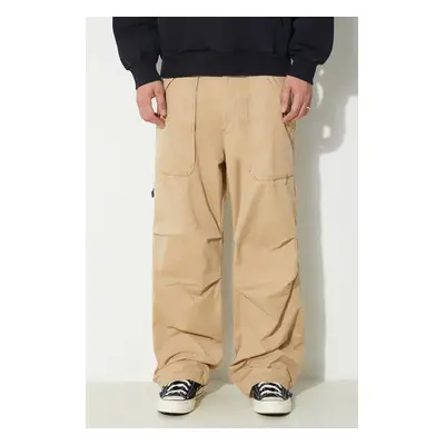 Kalhoty PLEASURES Public Utility Pants pánské, béžová barva, jednoduché, P24SP038.BEIGE