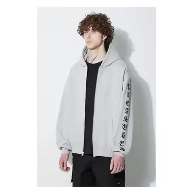 Mikina PLEASURES Oe Zip Up Hoodie pánská, šedá barva, s kapucí, s aplikací, P23W038.GREY